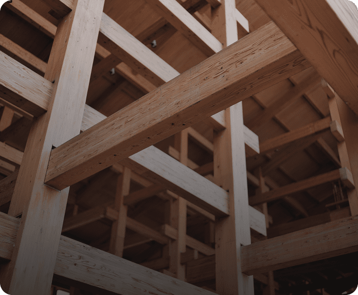 Wooden beams in building under construction.